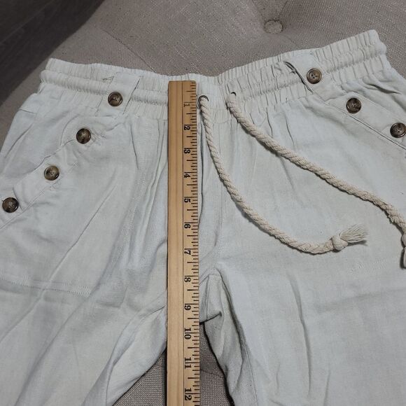 Sapphire Red Linen Blend Cream Pants with Rope Tie Drawstring  Womens Medium - Picture 10 of 11